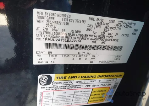 2020 Ford Expedition Limited from USA, damaged, VIN 1FMJU2AT3LEA72276